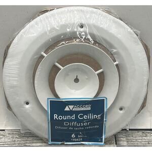 Accord 6 Inch Round White Ceilng Diffuser Heavy Gauge Steel 360 Degree. {107}.
